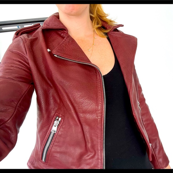 Red all saints leather jacket new with tags US 4 - Picture 1 of 8